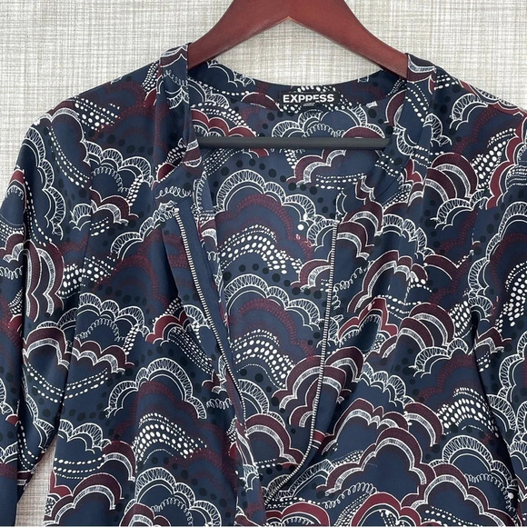 Express 3/4 sleeve 1/2 zip crew neck chiffon blouse women's XS. 9200 - Picture 5 of 9